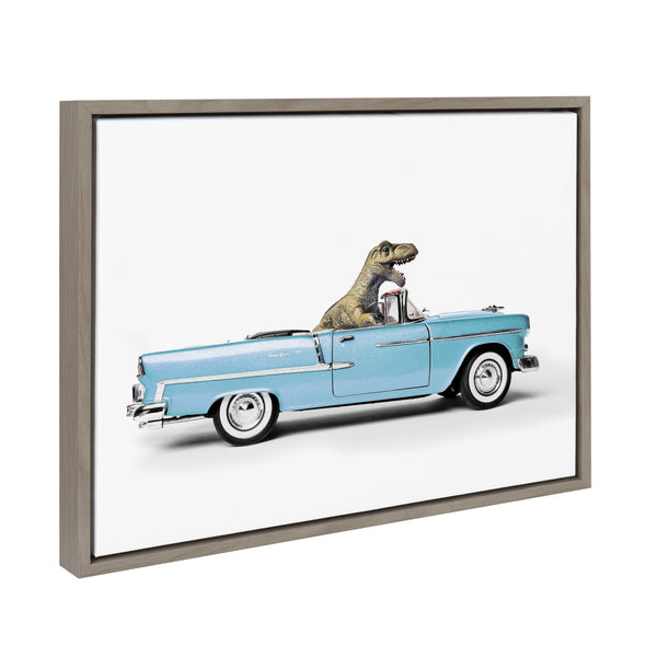 Kate & Laurel Sylvie Dino Driving 1958 Blue Corvette Framed Canvas By Saint And Sailor Studios