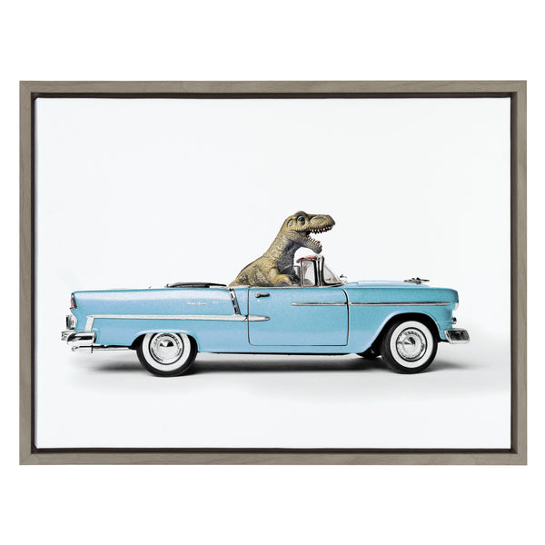 Kate & Laurel Sylvie Dino Driving 1958 Blue Corvette Framed Canvas By Saint And Sailor Studios