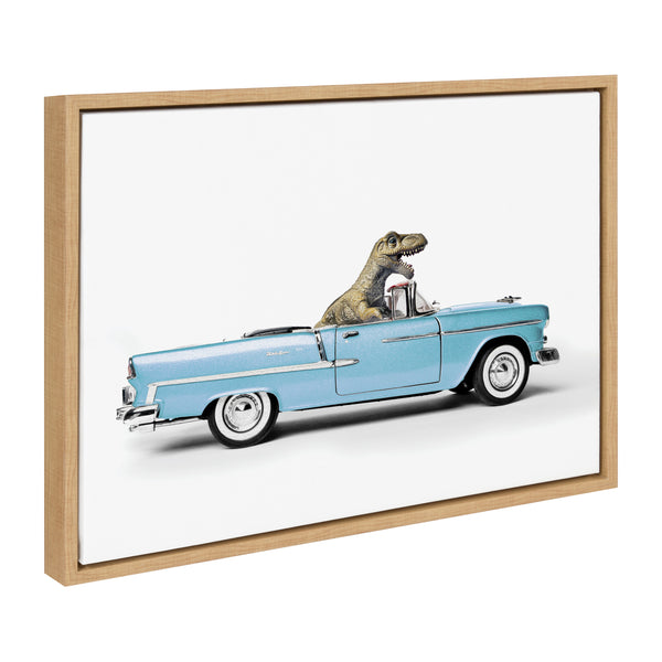 kate & laurel Sylvie Dino Driving 1958 Blue Corvette Framed Canvas by Saint and Sailor Studios