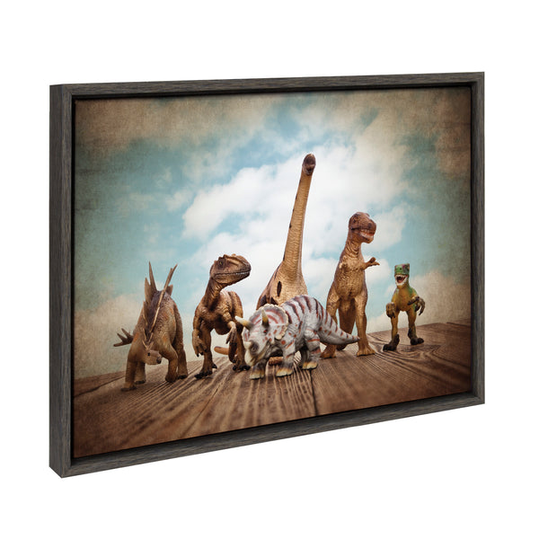 Kate & Laurel Sylvie Dinos On The Run Framed Canvas By Saint And Sailor Studios