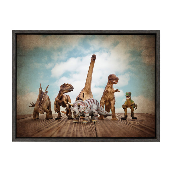 Kate & Laurel Sylvie Dinos On The Run Framed Canvas By Saint And Sailor Studios