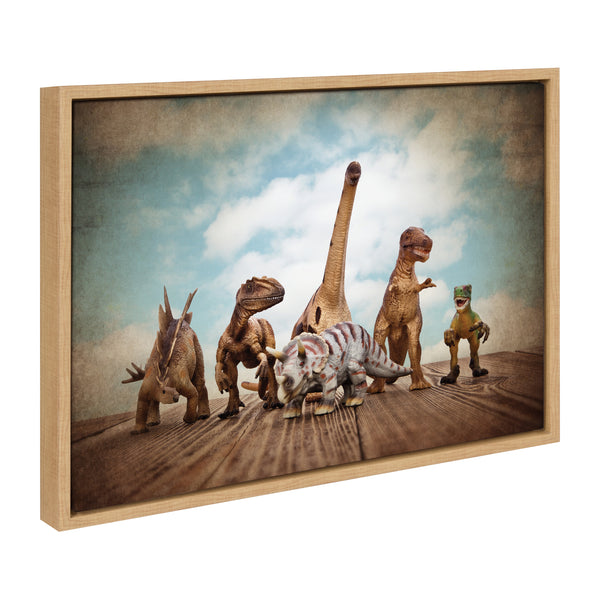 kate & laurel Sylvie Dinos on the Run Framed Canvas by Saint and Sailor Studios