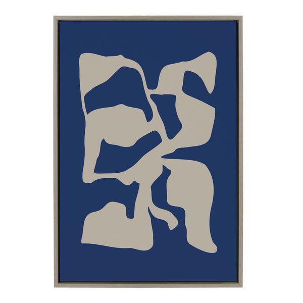 Kate & Laurel Sylvie Distorted Shapes Of Blue And Tan Framed Canvas By The Creative Bunch Studio
