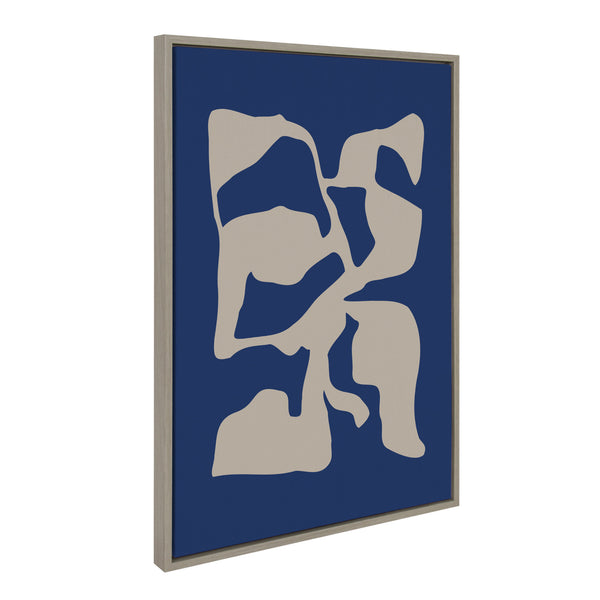 kate & laurel Sylvie Distorted Shapes of Blue and Tan Framed Canvas by The Creative Bunch Studio