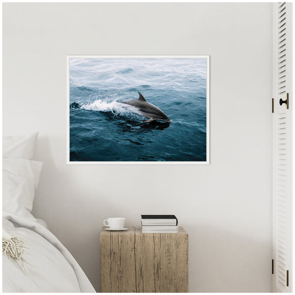 Kate & Laurel Sylvie Dolphin Skipping Along In The Ocean Framed Canvas By Michael Schauer