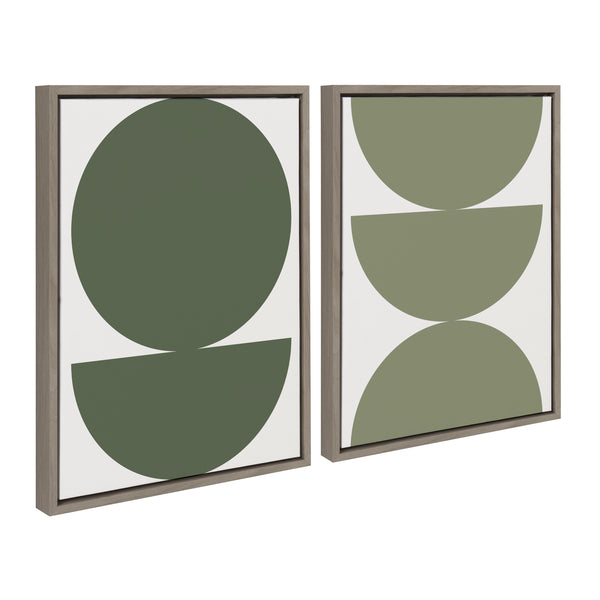 kate & laurel Sylvie Earthy Boho Geometric 1 Olive Green and Earthy Boho Geometric 2 Sage Green Framed Canvas by The Creative Bunch Studio