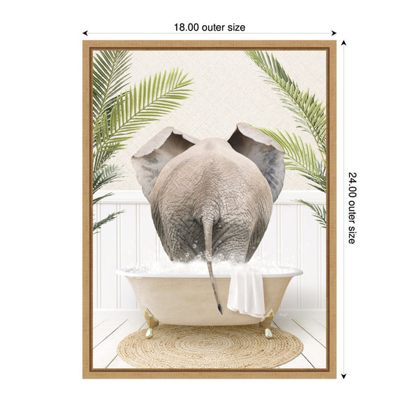 Kate & Laurel Sylvie Elephant Back In Palm Bathtub Framed Canvas By Amy Peterson