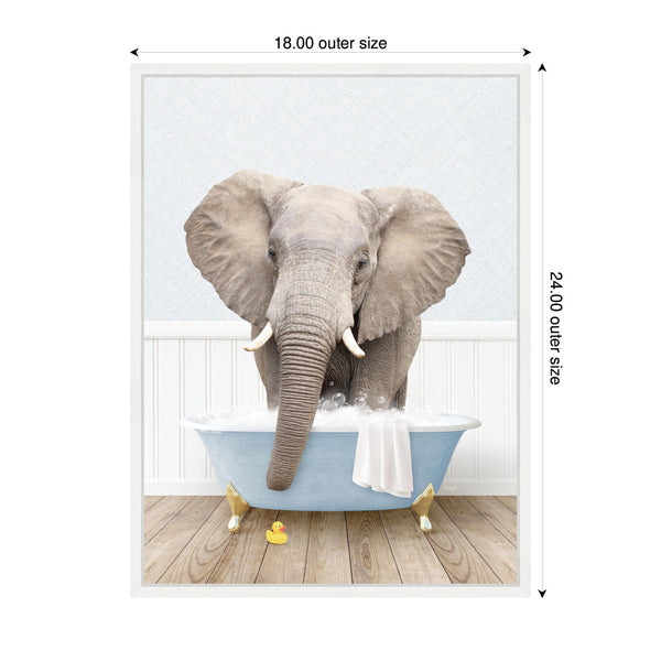 Kate & Laurel Sylvie Elephant Front In Cottage Blue Bathtub Framed Canvas By Amy Peterson