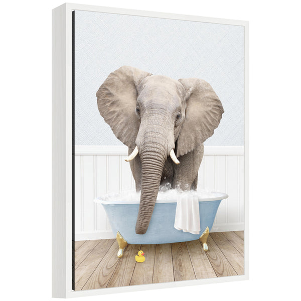 kate & laurel Sylvie Elephant Front in Cottage Blue Bathtub Framed Canvas by Amy Peterson