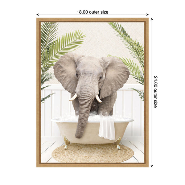 Kate & Laurel Sylvie Elephant Front Palm Bathtub Framed Canvas By Amy Peterson