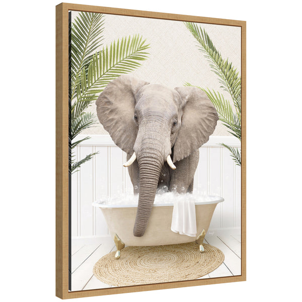 kate & laurel Sylvie Elephant Front Palm Bathtub Framed Canvas by Amy Peterson