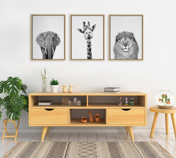 Kate & Laurel Sylvie Elephant Giraffe And Lion Framed Canvas By Simon Te Of Tai Prints