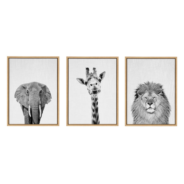 Kate & Laurel Sylvie Elephant Giraffe And Lion Framed Canvas By Simon Te Of Tai Prints