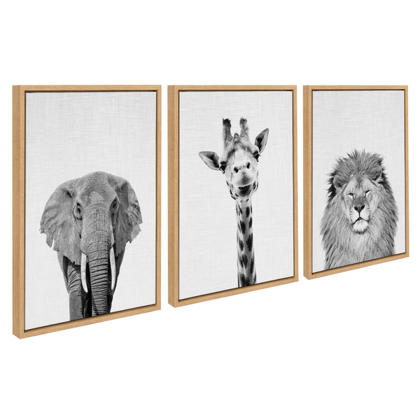 kate & laurel Sylvie Elephant Giraffe and Lion Framed Canvas by Simon Te of Tai Prints