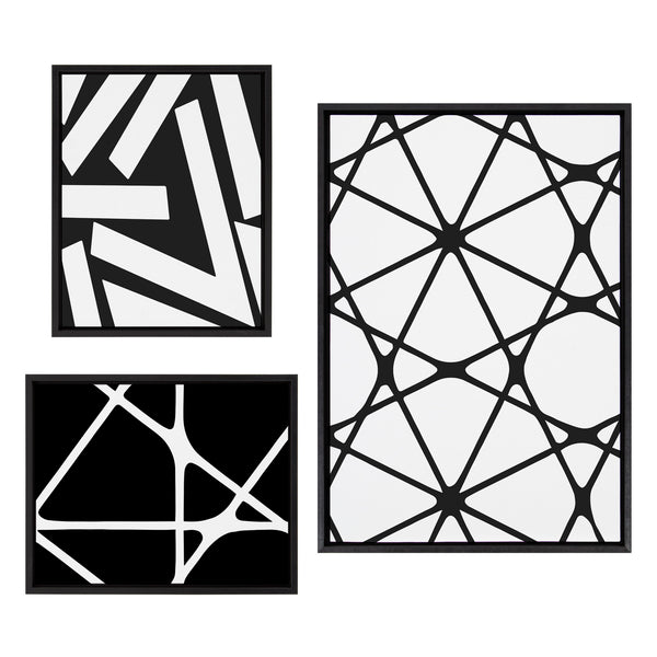 Kate & Laurel Sylvie Elevated Modern Black And White Minimalist Pattern No 1 2 And 3 Framed Canvas By The Creative Bunch Studio