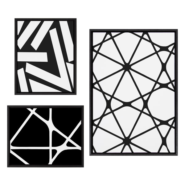 kate & laurel Sylvie Elevated Modern Black and White Minimalist Pattern No 1 2 and 3 Framed Canvas by The Creative Bunch Studio