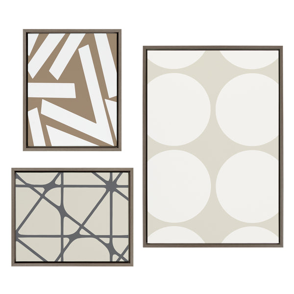 Kate & Laurel Sylvie Elevated Modern Neutral Dots Neutral Pattern No 2 And Neutral Stained Glass Framed Canvas By The Creative Bunch Studio