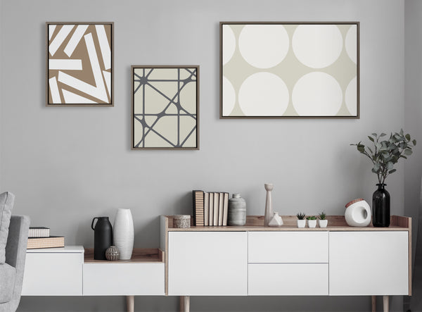 Kate & Laurel Sylvie Elevated Modern Neutral Dots Neutral Pattern No 2 And Neutral Stained Glass Framed Canvas By The Creative Bunch Studio