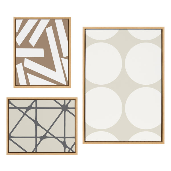 kate & laurel Sylvie Elevated Modern Neutral Dots Neutral Pattern No 2 and Neutral Stained Glass Framed Canvas by The Creative Bunch Studio
