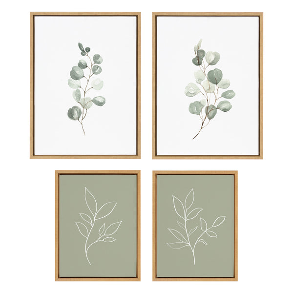 Kate & Laurel Sylvie Eucalyptus 4a Eucalyptus 4b And Modern Sage Green Botanical Line Sketch Print 1 And 3 Framed Canvas Art Set By Various Artists