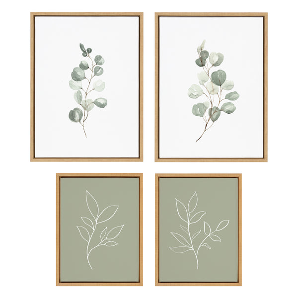 kate & laurel Sylvie Eucalyptus 4a Eucalyptus 4b and Modern Sage Green Botanical Line Sketch Print 1 and 3 Framed Canvas Art Set by Various Artists