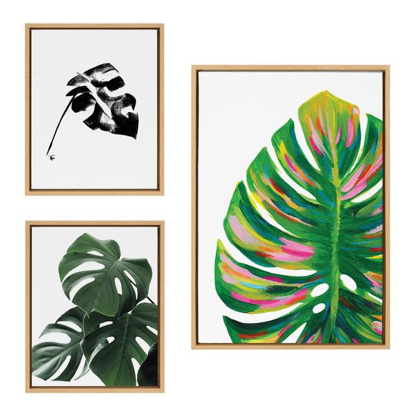 Kate & Laurel Sylvie EV Monstera 582 Monstera And Monstera Leaves Framed Canvas Art Set By Various Artists