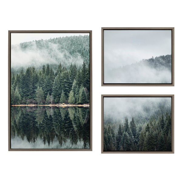 Kate & Laurel Sylvie Evergreen Reflections In Fog Framed Canvas Art Set By Emiko And Mark Franzen Of F2Images