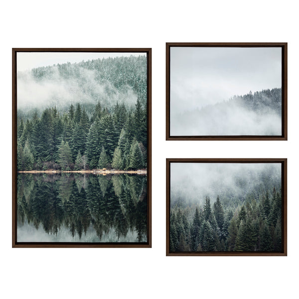 kate & laurel Sylvie Evergreen Reflections in Fog Framed Canvas Art Set by Emiko and Mark Franzen of F2Images