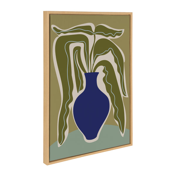 Kate & Laurel Sylvie Expressive Abstract House Plant Ink Blue Vase Framed Canvas By The Creative Bunch Studio