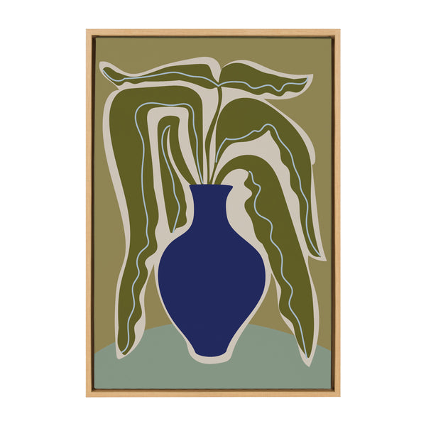 Kate & Laurel Sylvie Expressive Abstract House Plant Ink Blue Vase Framed Canvas By The Creative Bunch Studio