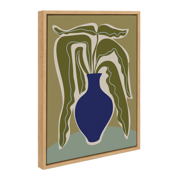 kate & laurel Sylvie Expressive Abstract House Plant Ink Blue Vase Framed Canvas by The Creative Bunch Studio
