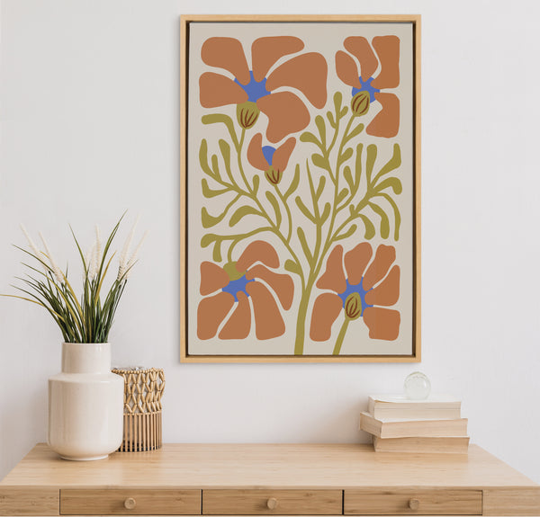 Kate & Laurel Sylvie Expressive Abstract House Plant Orange On Tan Framed Canvas By The Creative Bunch Studio