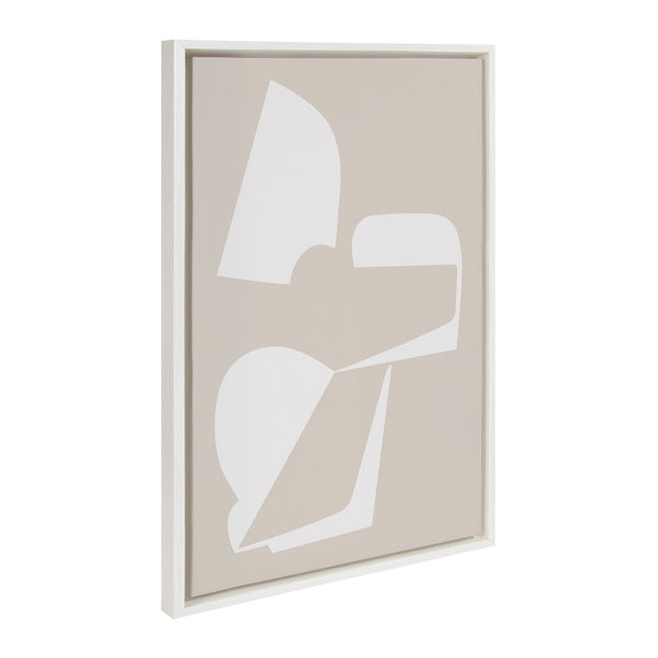 kate & laurel Sylvie Eye Catching Sleek Abstract 3 White and Beige 23x33 Framed Canvas by The Creative Bunch Studio