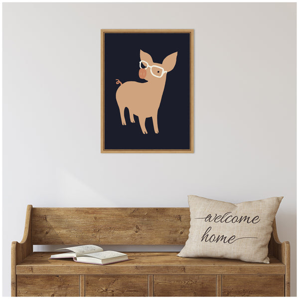 Kate & Laurel Sylvie Farm Pig Framed Canvas By Hannah Beisang