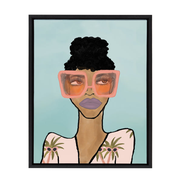 kate & laurel Sylvie Fashion Girl 2 Blue Framed Canvas by Kendra Dandy of Bouffants and Broken Hearts