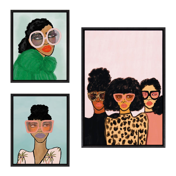 kate & laurel Sylvie Fashion Girl Framed Canvas Set by Kendra Dandy of Bouffants and Broken Hearts