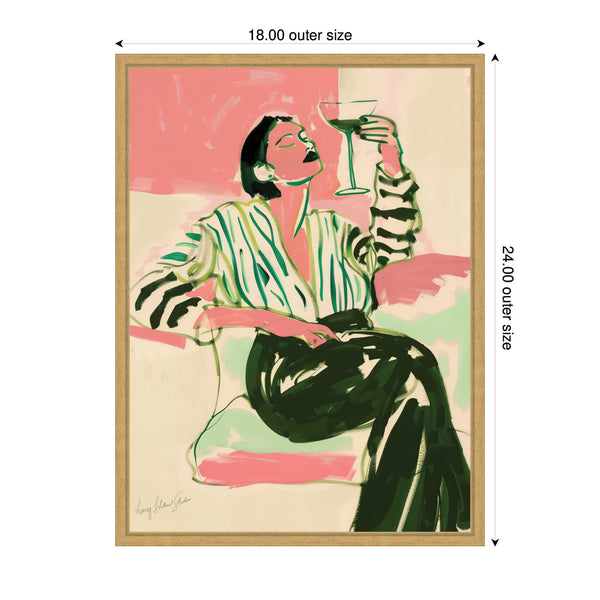 Kate & Laurel Sylvie Fashion Woman Drinking Martini Framed Canvas By Honey Island Studio