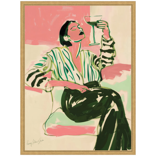 Kate & Laurel Sylvie Fashion Woman Drinking Martini Framed Canvas By Honey Island Studio