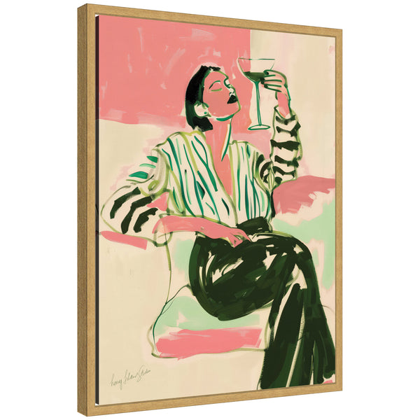 kate & laurel Sylvie Fashion Woman Drinking Martini Framed Canvas by Honey Island Studio