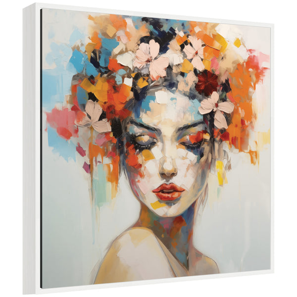 kate & laurel Sylvie Female Figure Colorful Flowers In Hair Framed Canvas by The Creative Bunch Studio