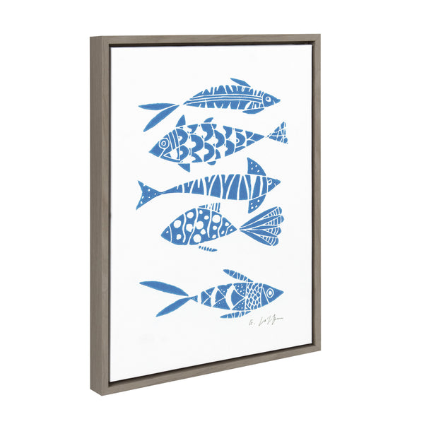 Kate & Laurel Sylvie Fishes Blue Framed Canvas By Giuliana Lazzerini