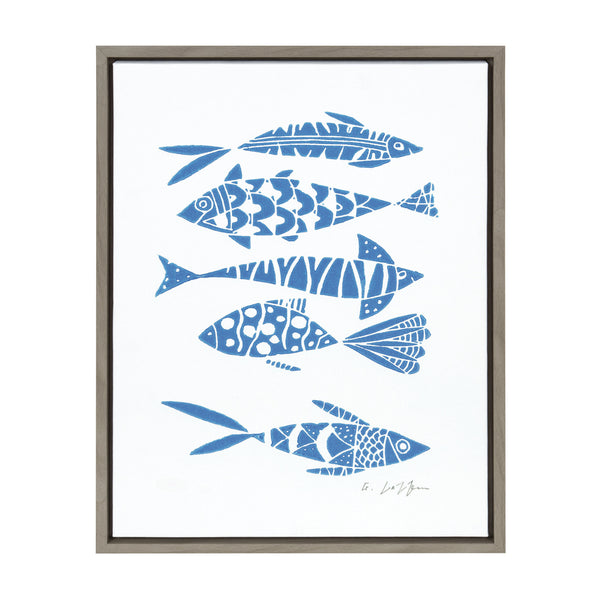kate & laurel Sylvie Fishes Blue Framed Canvas by Giuliana Lazzerini