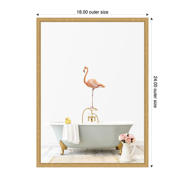 Kate & Laurel Sylvie Flamingo In Cottage Gray Bathtub Framed Canvas By Amy Peterson