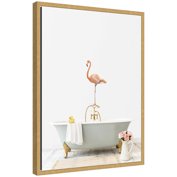 kate & laurel Sylvie Flamingo in Cottage Gray Bathtub Framed Canvas by Amy Peterson
