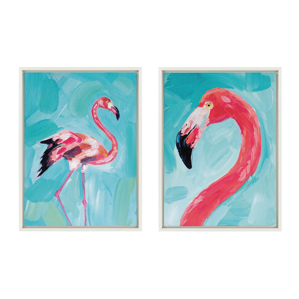 Kate & Laurel Sylvie Flamingo Study And Feathery Friend Framed Canvas Art Set By Rachel Christopoulos