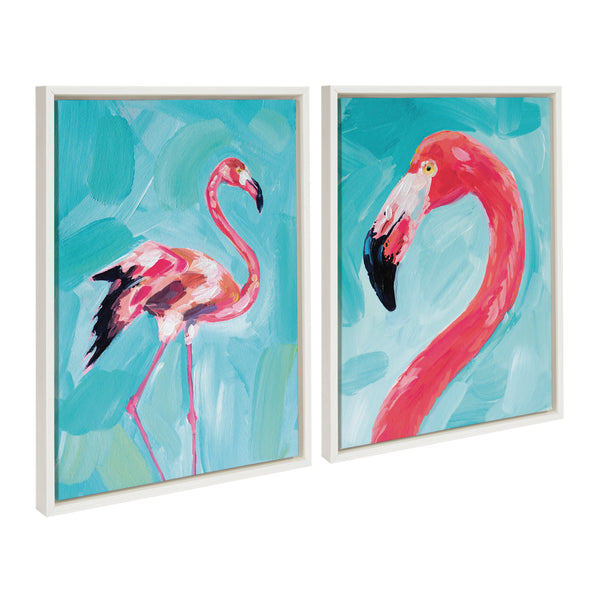 kate & laurel Sylvie Flamingo Study and Feathery Friend Framed Canvas Art Set by Rachel Christopoulos