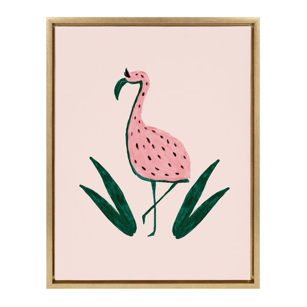 kate & laurel Sylvie Flamingo Watermelon Framed Canvas By Kendra Dandy
