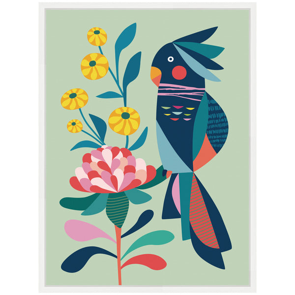 Kate & Laurel Sylvie Floral Cockatoo Framed Canvas By Rachel Lee