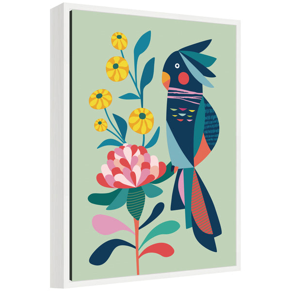 kate & laurel Sylvie Floral Cockatoo Framed Canvas by Rachel Lee
