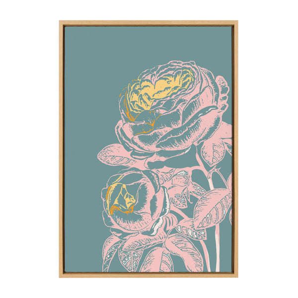 Kate & Laurel Sylvie Floral In Teal Framed Canvas By Apricot And Birch